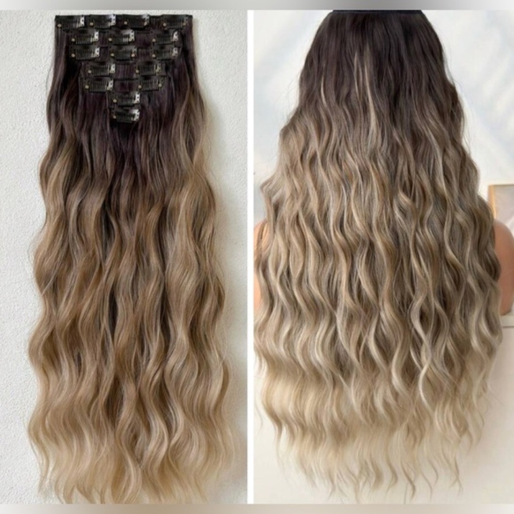 Brown and blonde water wave hair extensions